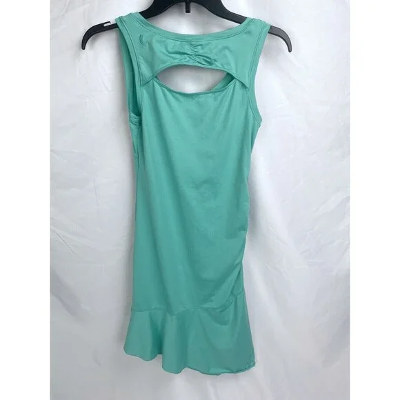 Lole Women XS Green Athletic Sleeveless Tank Dress Asymmetrical Peek-a-Boo Back - Picture 2 of 6